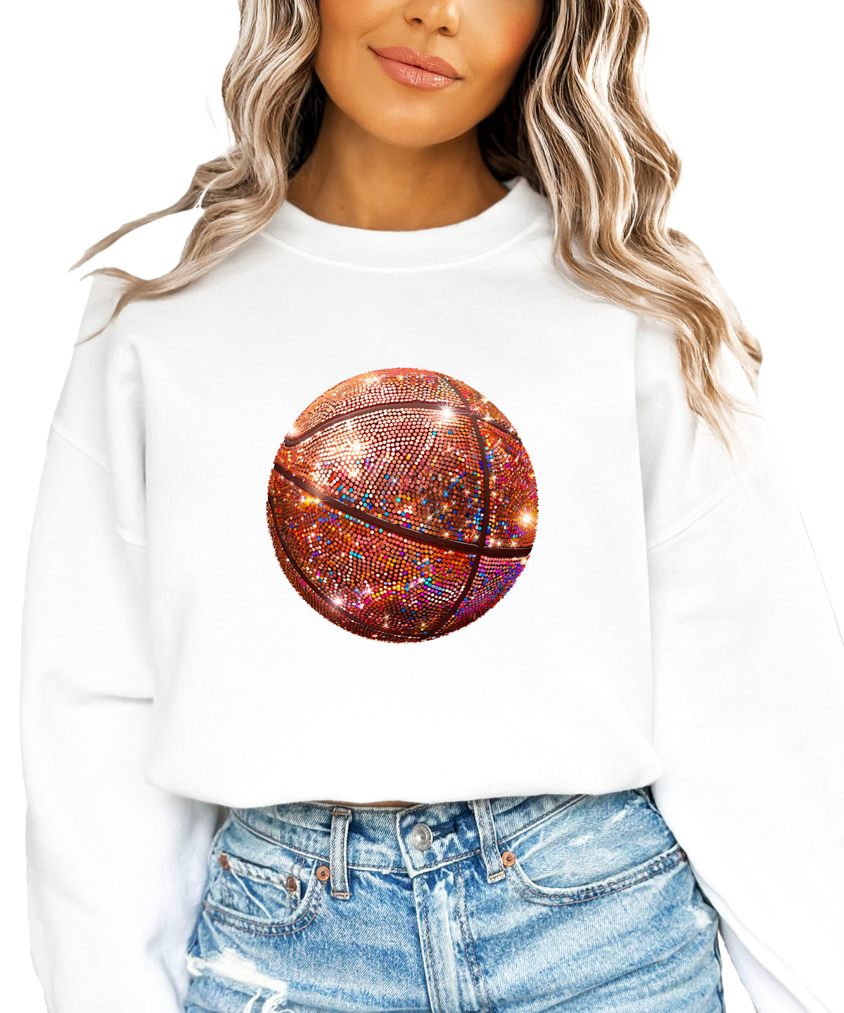 Basketball faux glitter sweatshirt in White, adult - view 3