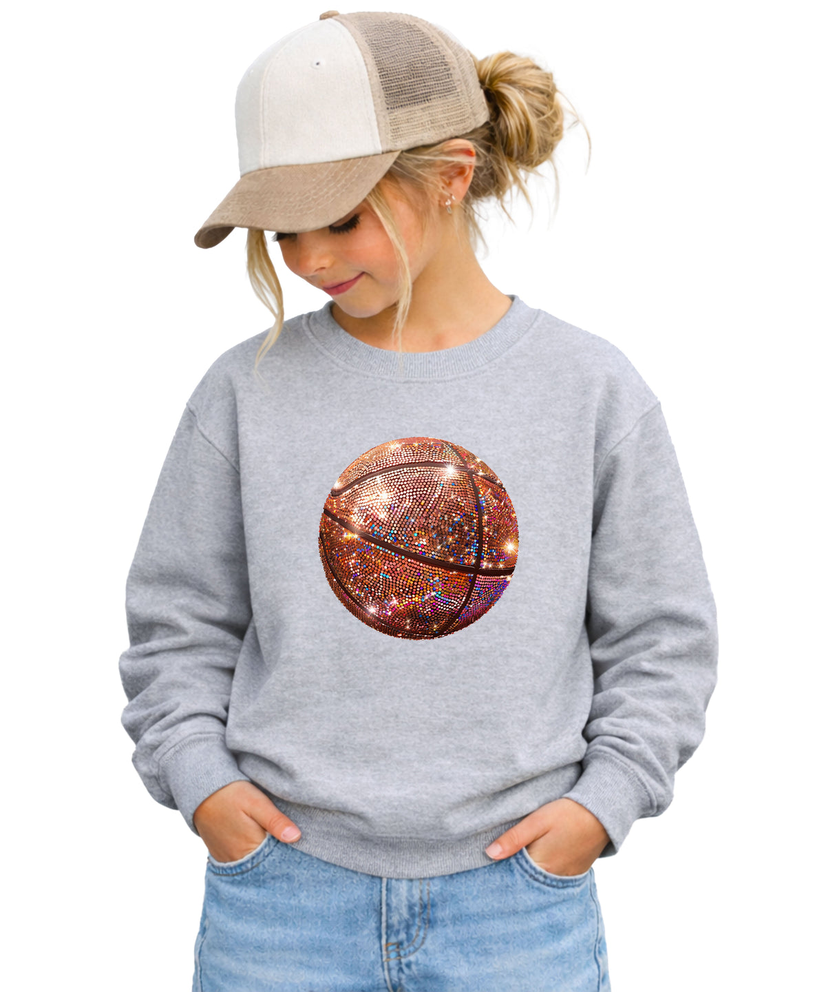 Basketball faux glitter sweatshirt in Gray, youth - view 1
