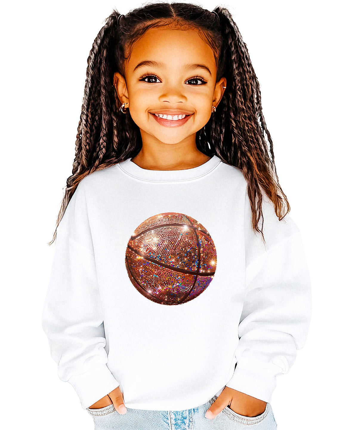 Basketball faux glitter sweatshirt in White, youth - view 2