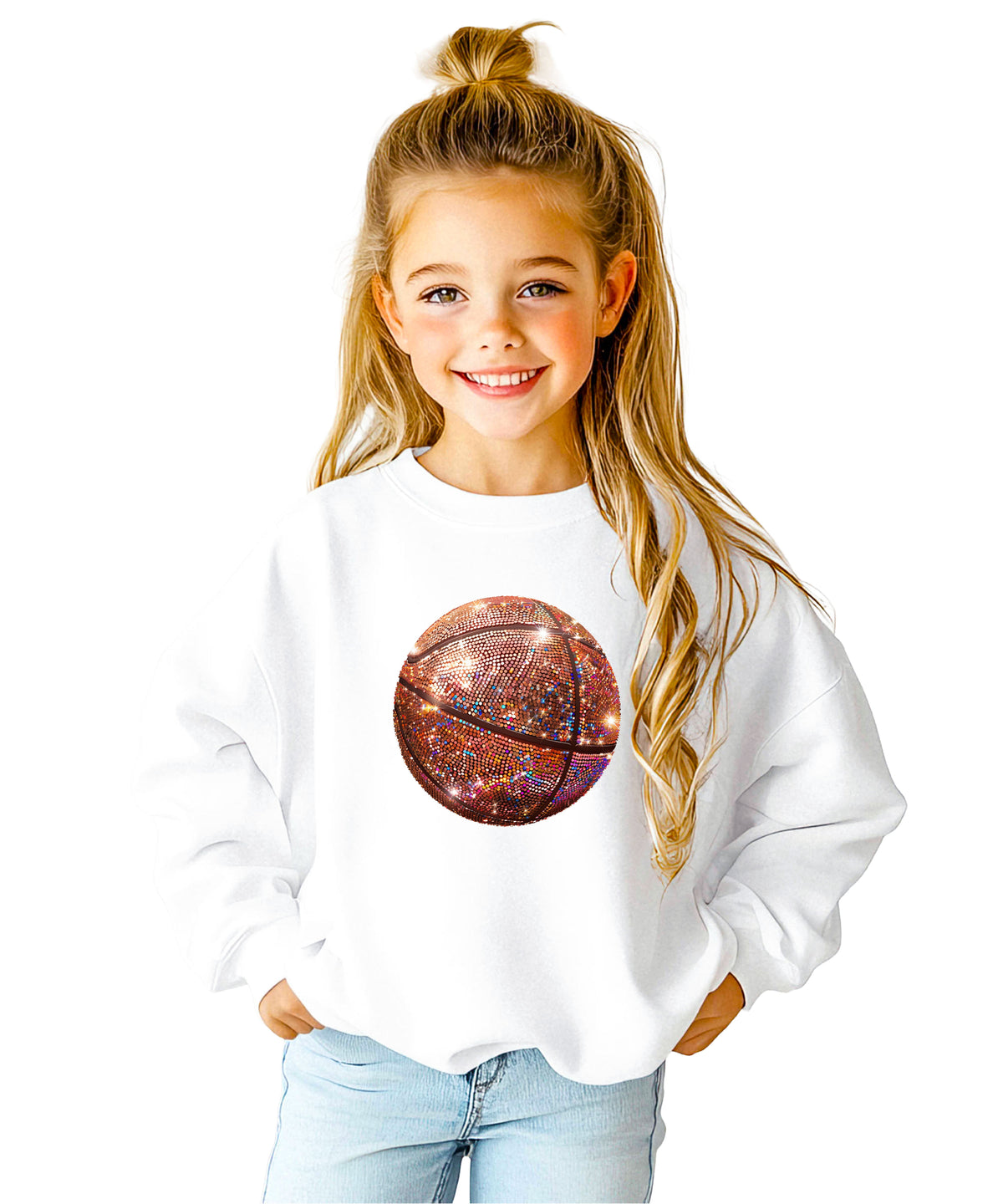 Basketball faux glitter sweatshirt in White, youth - view 3