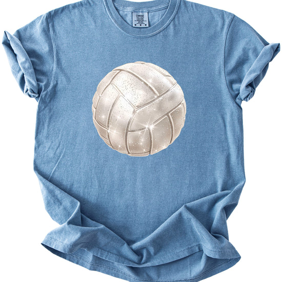 Faux glitter volleyball women's comfort tee in Blue Jean, alternate view 4