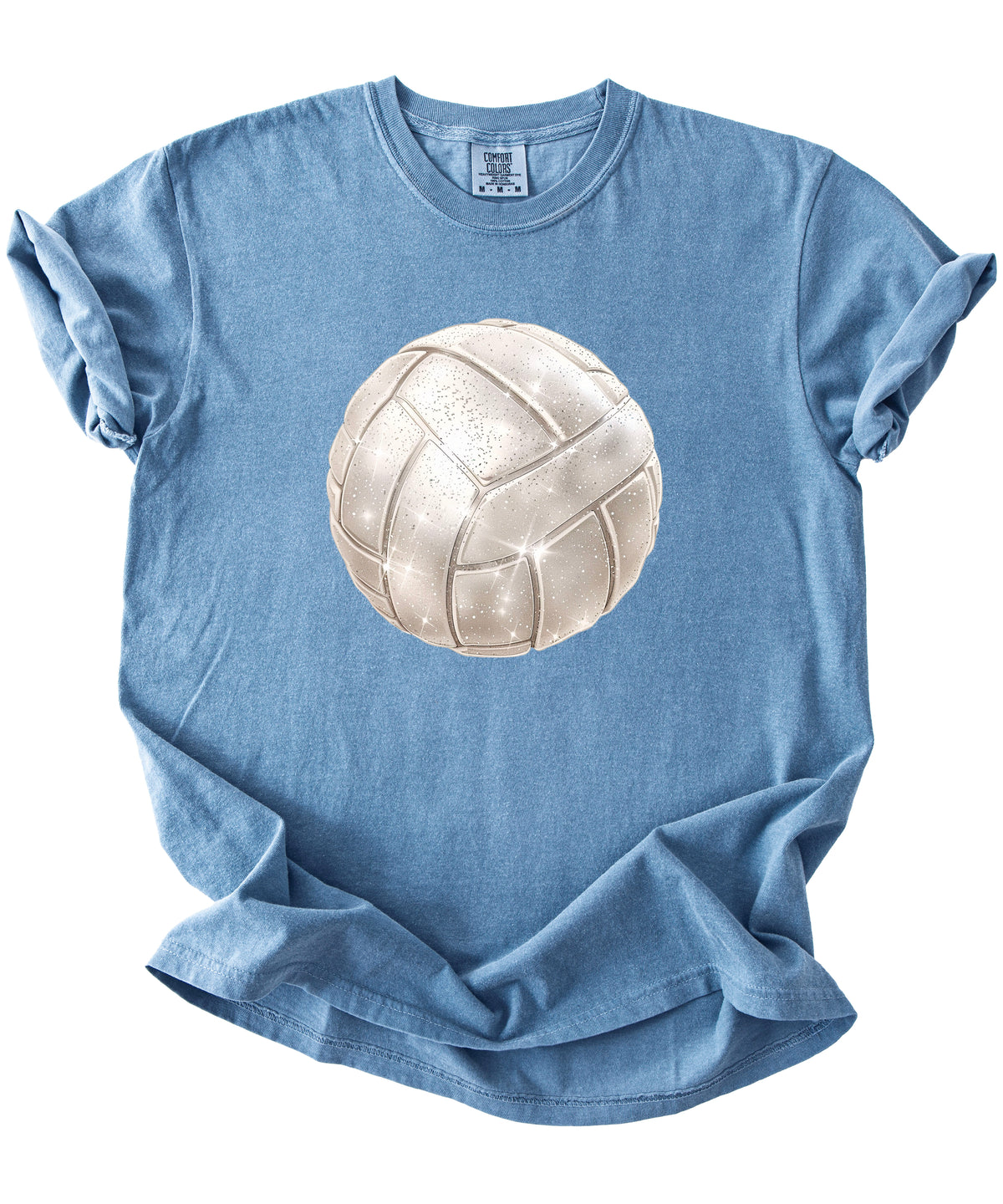 Faux glitter volleyball women's comfort tee in Blue Jean, alternate view 4
