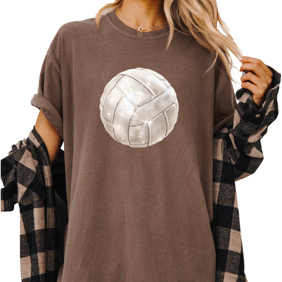 Faux glitter volleyball women's comfort tee in Espresso, alternate view 3