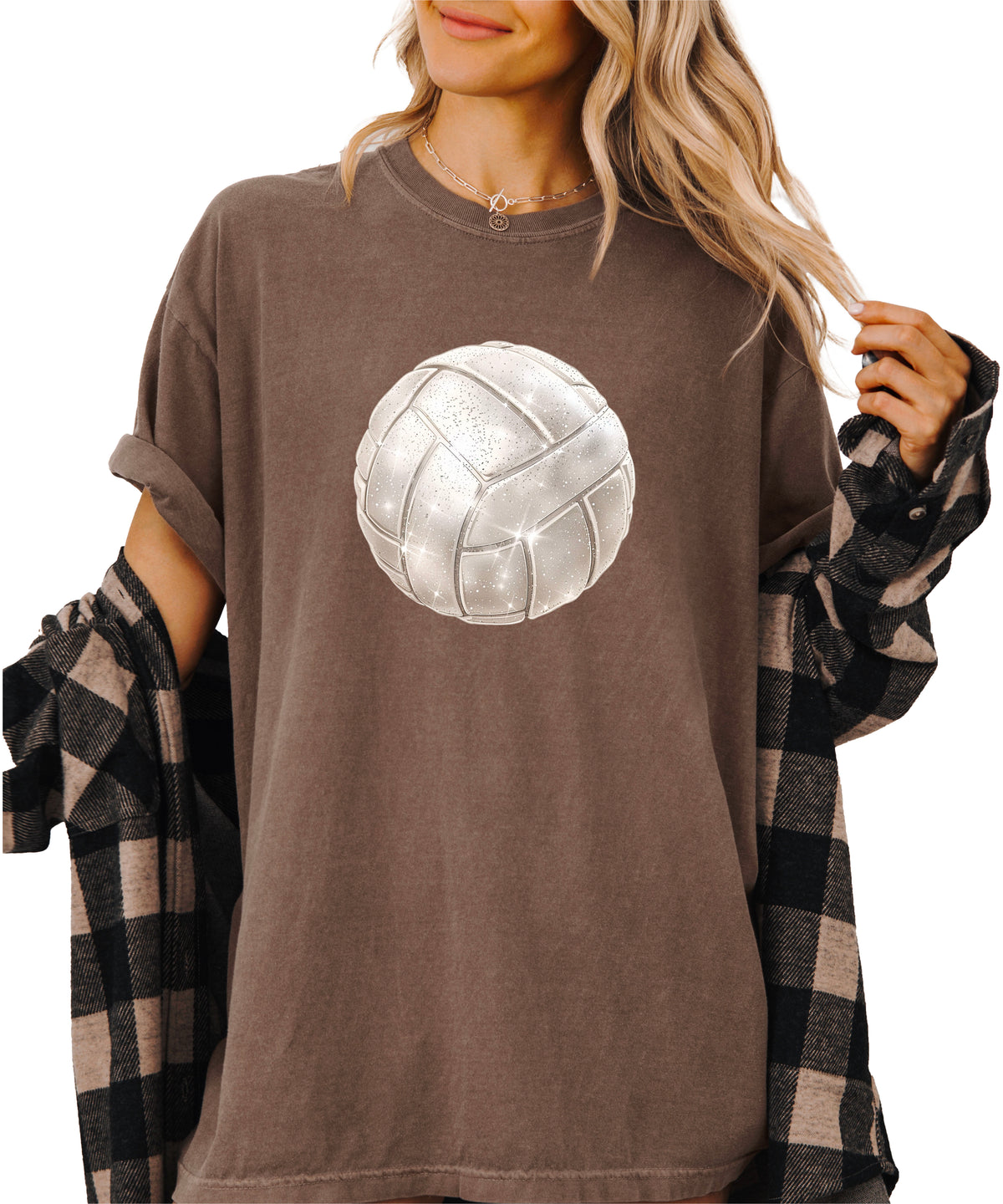 Faux glitter volleyball women's comfort tee in Espresso, alternate view 3