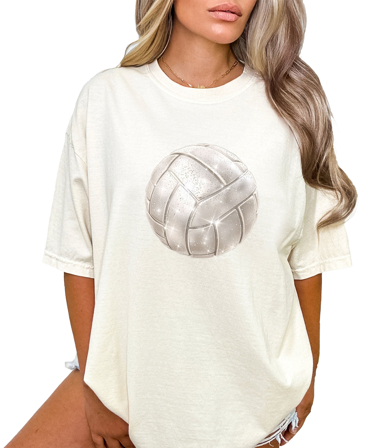 Faux glitter volleyball women's comfort tee in Ivory, alternate view 3