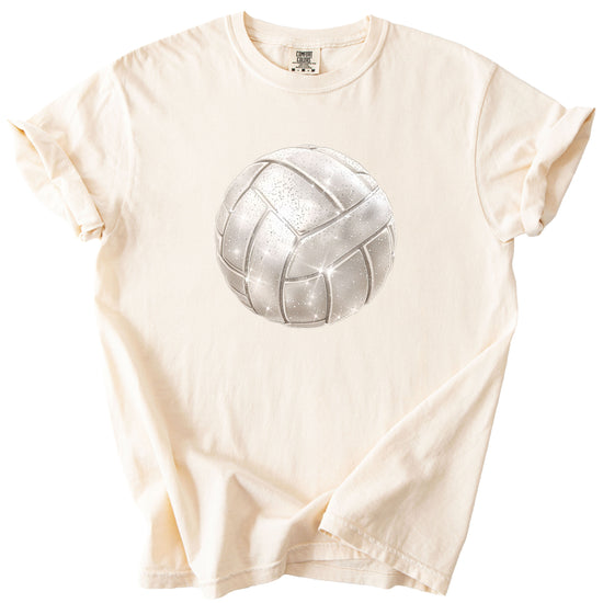 Faux glitter volleyball women's comfort tee in Ivory, alternate view 4