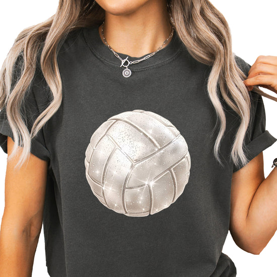 Faux glitter volleyball women's comfort tee in Pepper, main front view