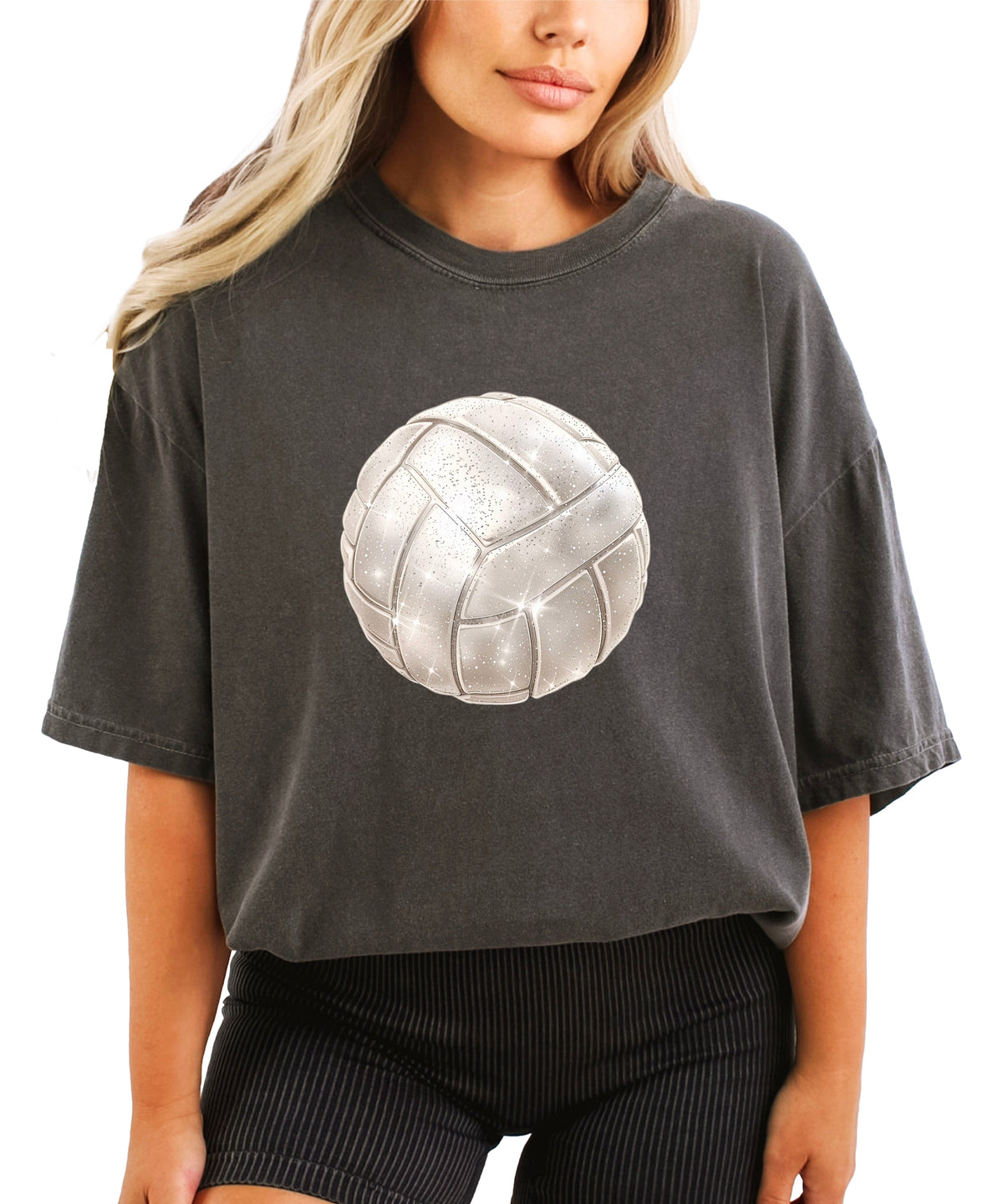 Faux glitter volleyball women's comfort tee in Pepper, alternate view 2