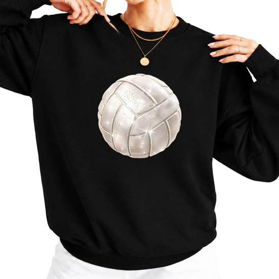 Faux glitter volleyball sweatshirt, black, adult sizes - image 3