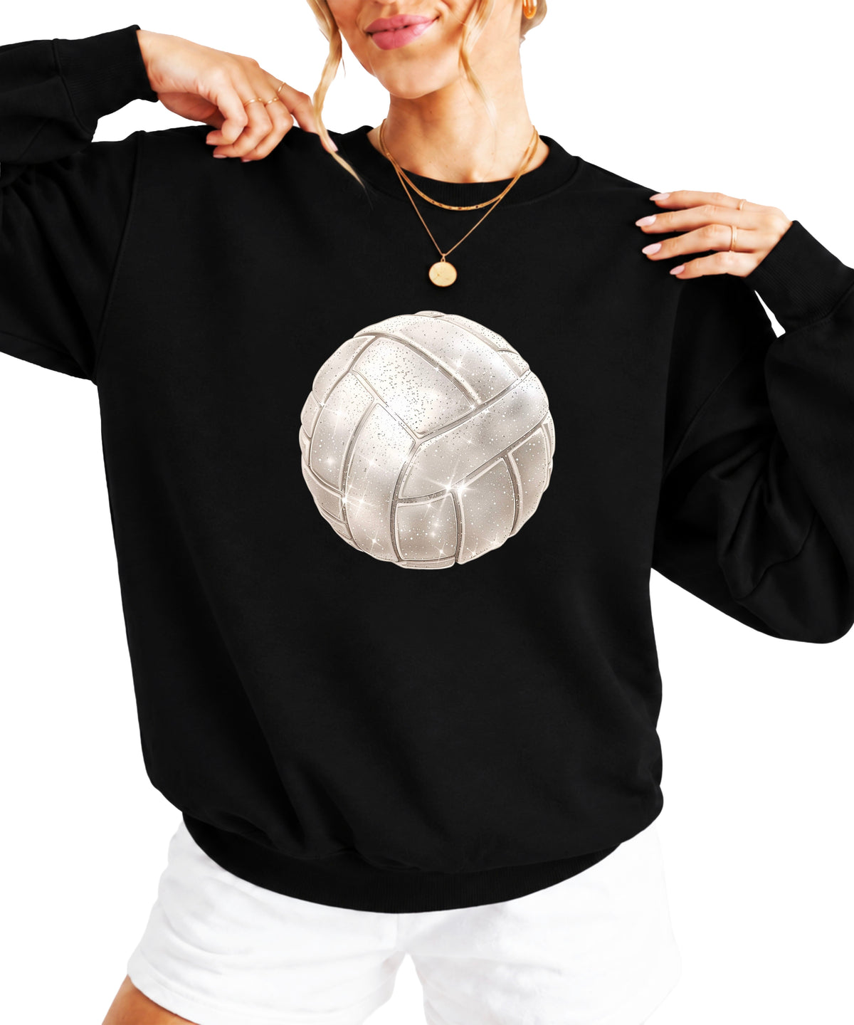 Faux glitter volleyball sweatshirt, black, adult sizes - image 3