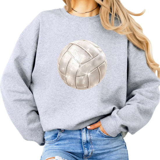 Faux glitter volleyball sweatshirt, gray, adult sizes - image 1