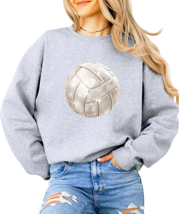 Faux glitter volleyball sweatshirt, gray, adult sizes - image 1