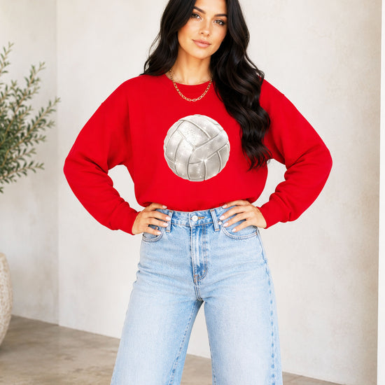 Faux glitter volleyball sweatshirt, red, adult sizes - image 2