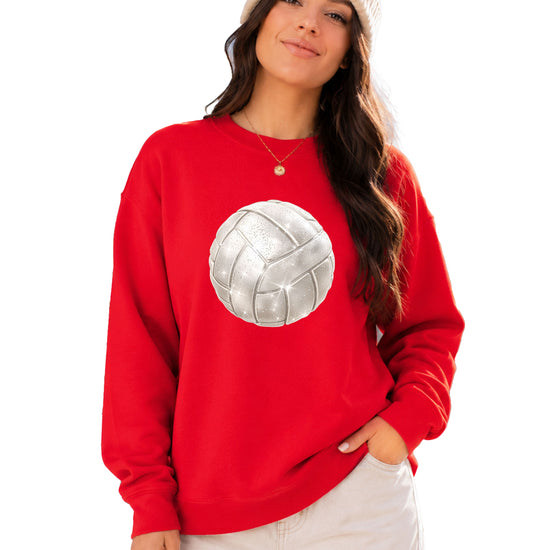 Faux glitter volleyball sweatshirt, red, adult sizes - image 3