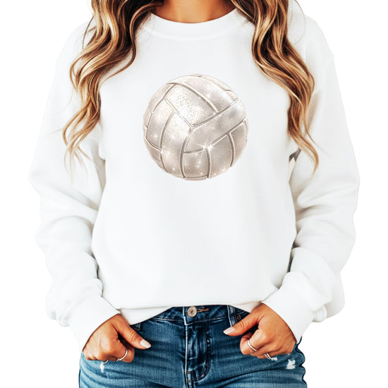 Faux glitter volleyball sweatshirt, white, adult sizes - image 2