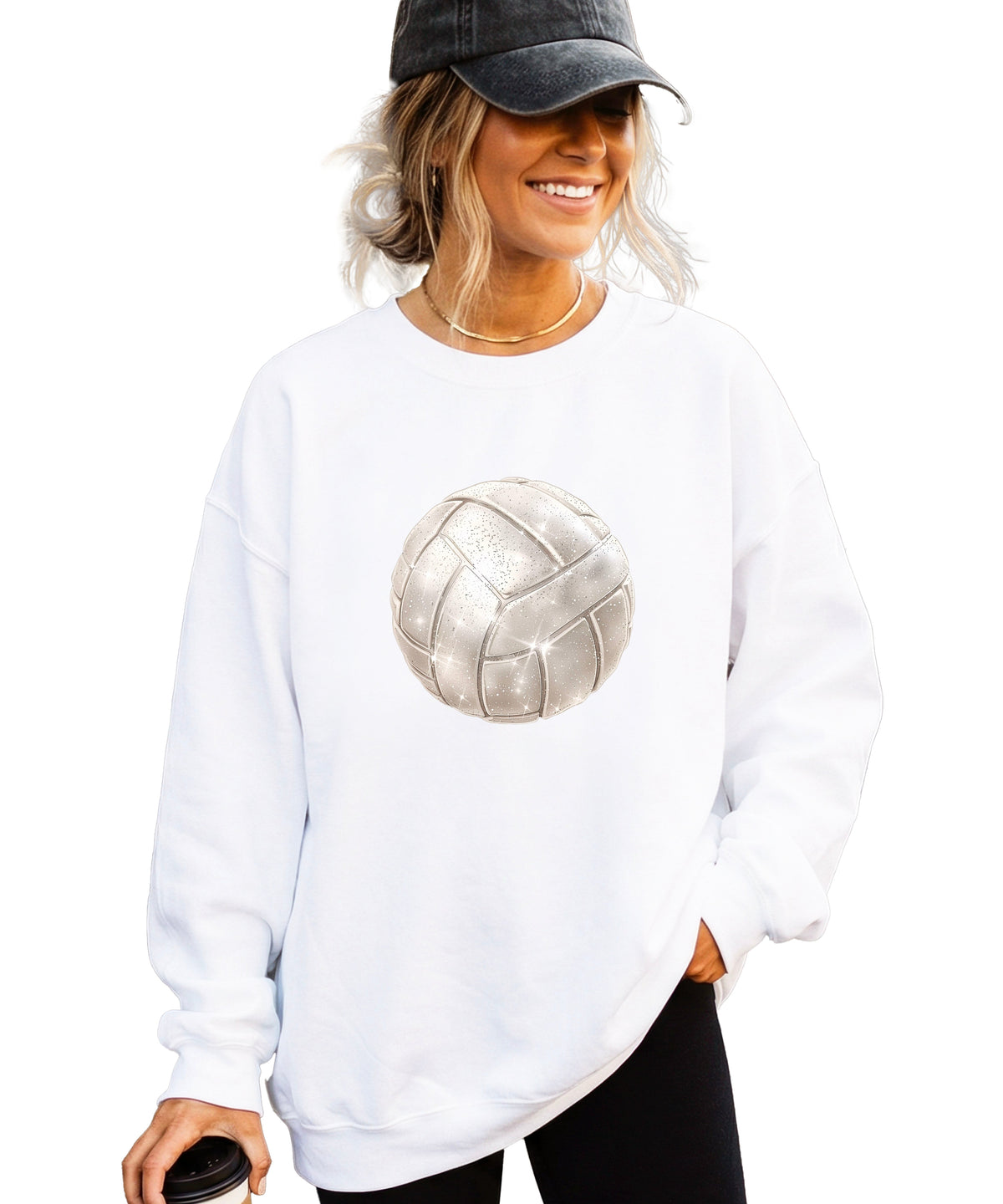Faux glitter volleyball sweatshirt, white, adult sizes - image 3