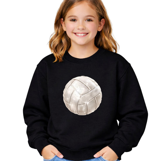 Faux glitter volleyball sweatshirt, black, youth sizes - image 1