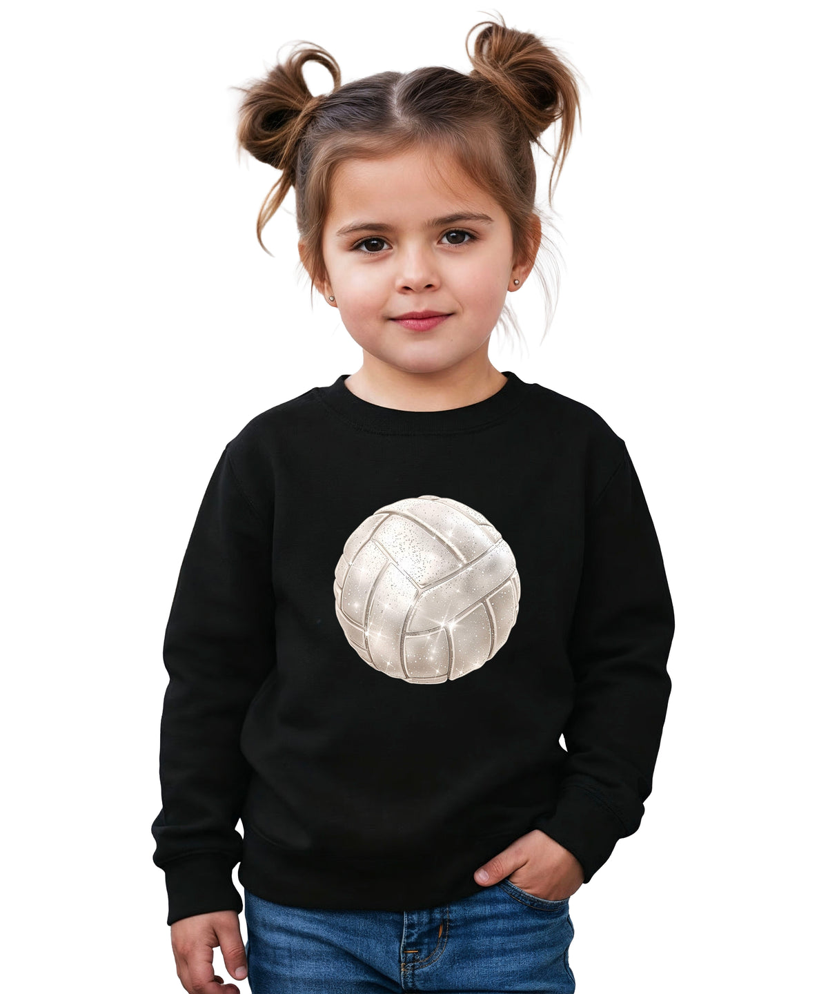 Faux glitter volleyball sweatshirt, black, youth sizes - image 2