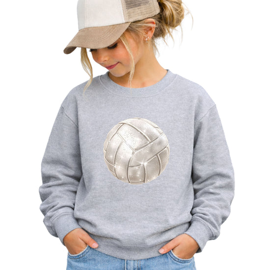 Faux glitter volleyball sweatshirt, gray, youth sizes - image 1