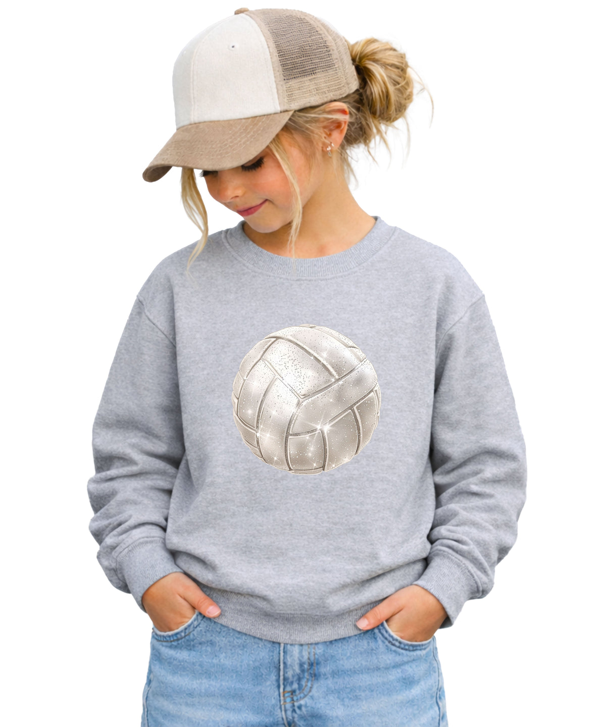 Faux glitter volleyball sweatshirt, gray, youth sizes - image 1