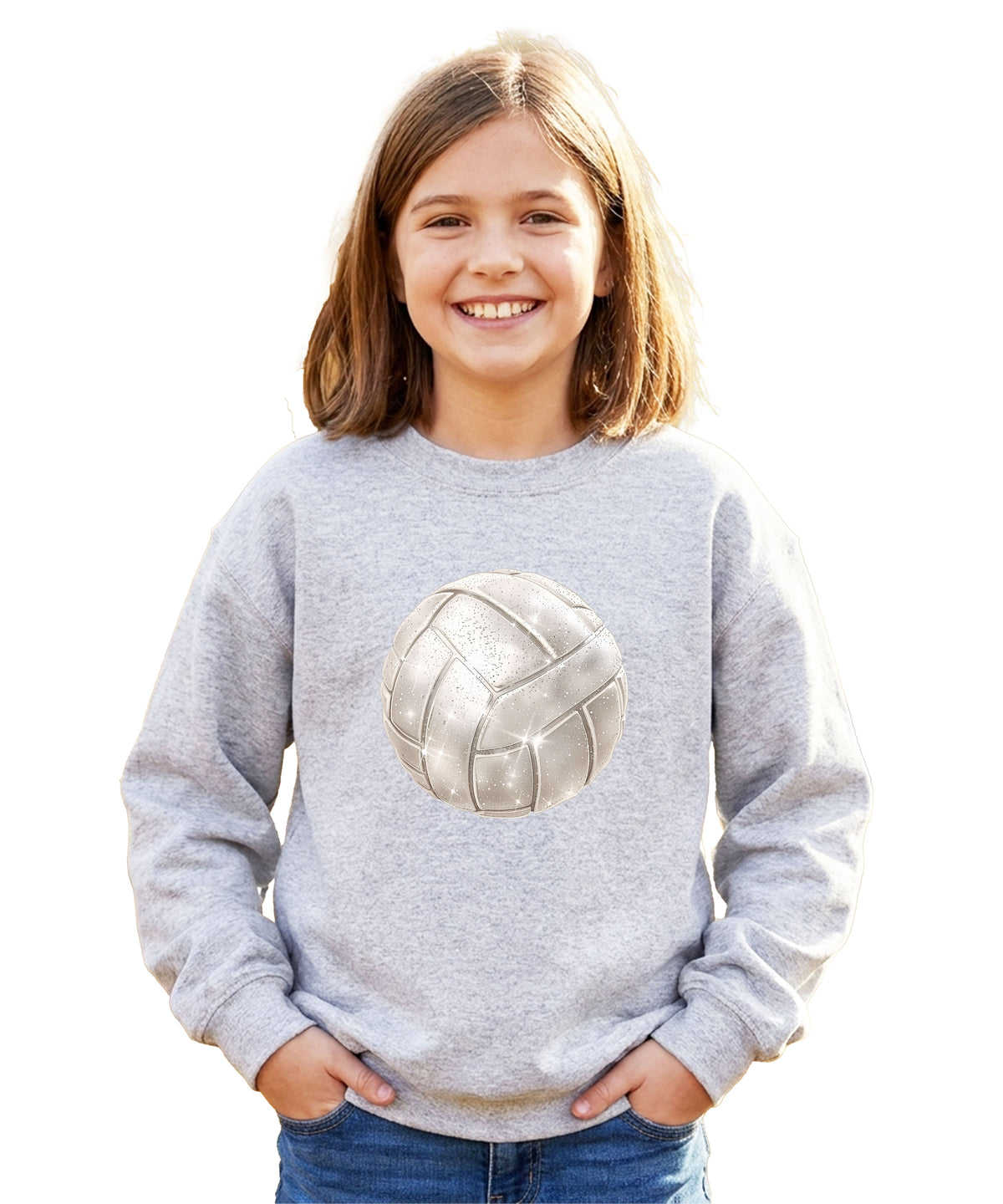Faux glitter volleyball sweatshirt, gray, youth sizes - image 2