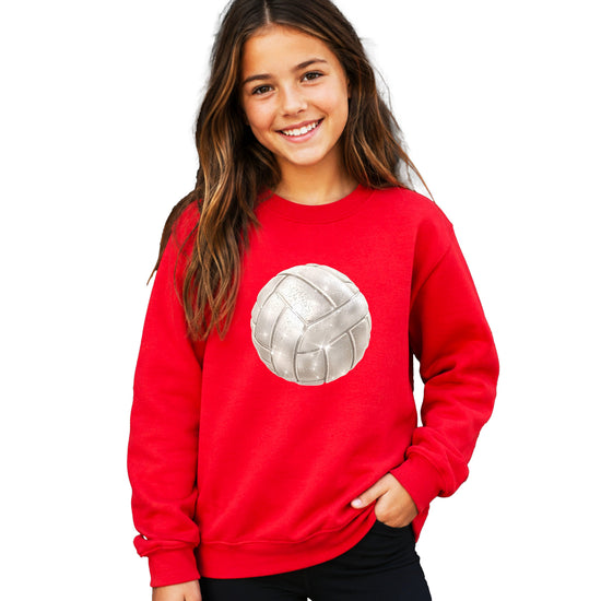 Faux glitter volleyball sweatshirt, red, youth sizes - image 2