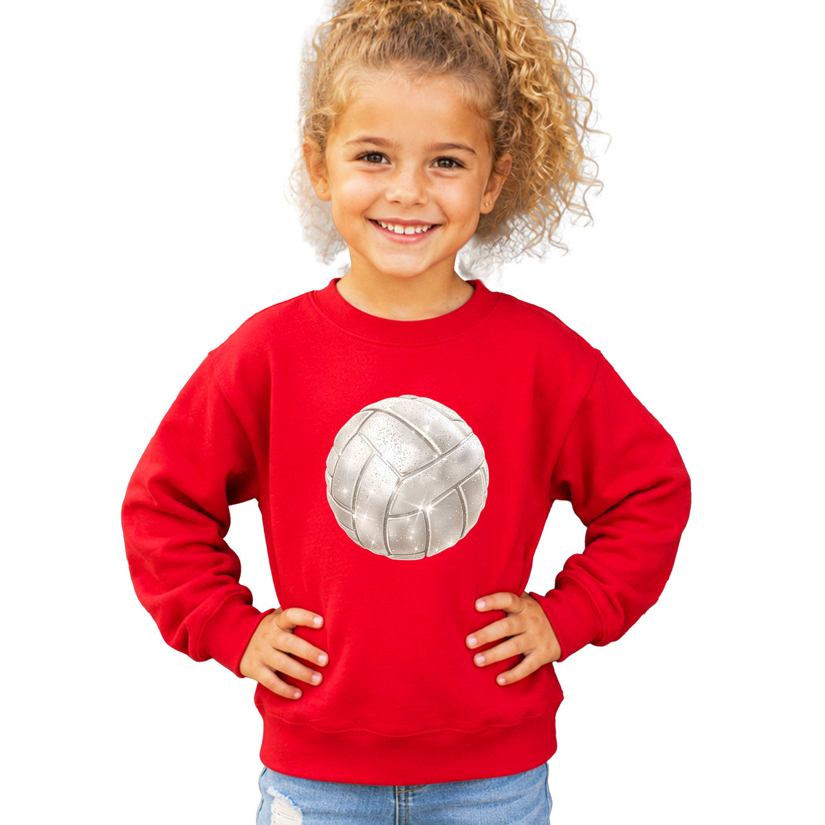 Faux glitter volleyball sweatshirt, red, youth sizes - image 3
