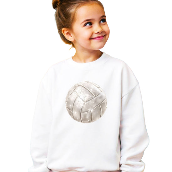Faux glitter volleyball sweatshirt, white, youth sizes - image 1
