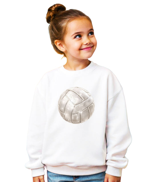 Faux glitter volleyball sweatshirt, white, youth sizes - image 1
