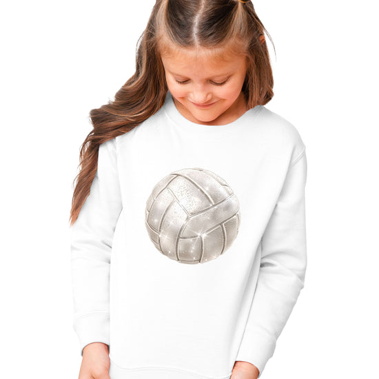 Faux glitter volleyball sweatshirt, white, youth sizes - image 2