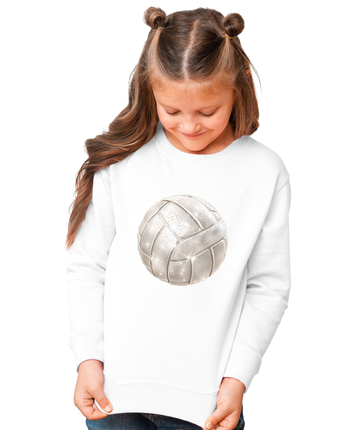 Faux glitter volleyball sweatshirt, white, youth sizes - image 2