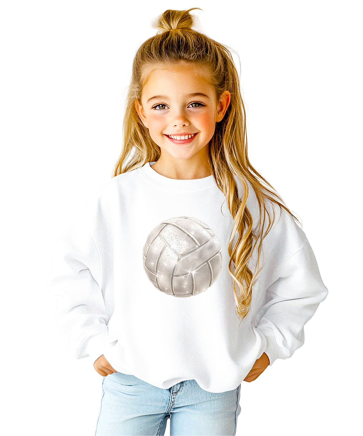Faux glitter volleyball sweatshirt, white, youth sizes - image 3