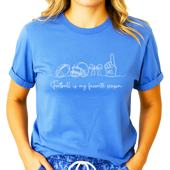 Football is My Favorite Season coquette bow game day tee, Heather Blue Shirt, view 3