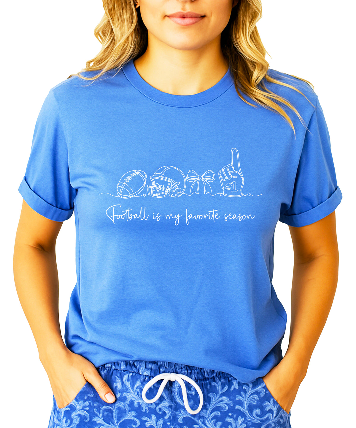 Football is My Favorite Season coquette bow game day tee, Heather Blue Shirt, view 3