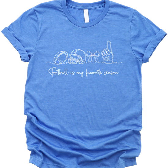 Football is My Favorite Season coquette bow game day tee, Heather Blue Shirt, view 4