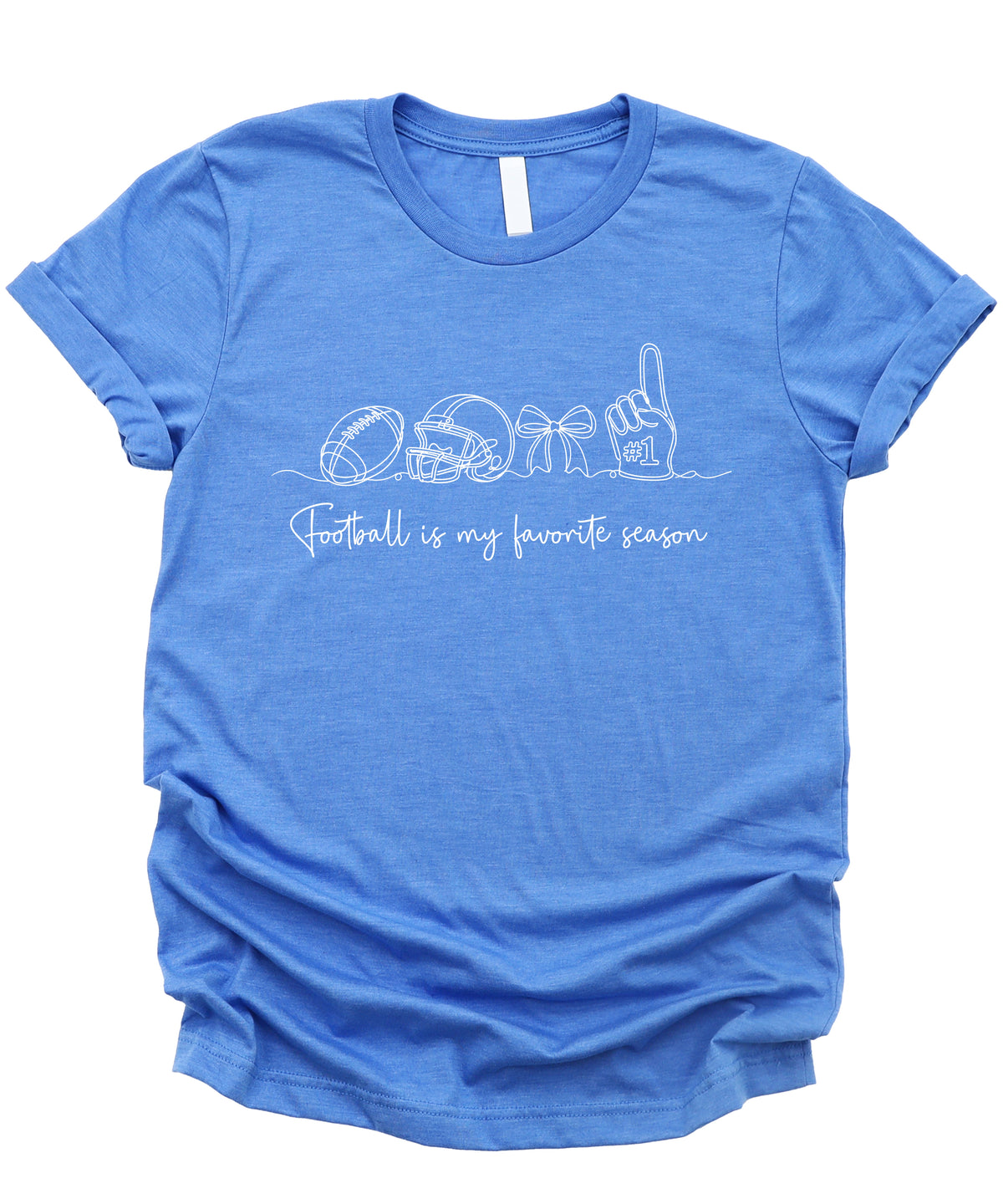 Football is My Favorite Season coquette bow game day tee, Heather Blue Shirt, view 4