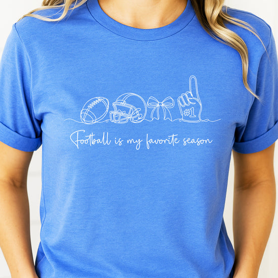 Football is My Favorite Season coquette bow game day tee, Heather Blue Shirt, view 6