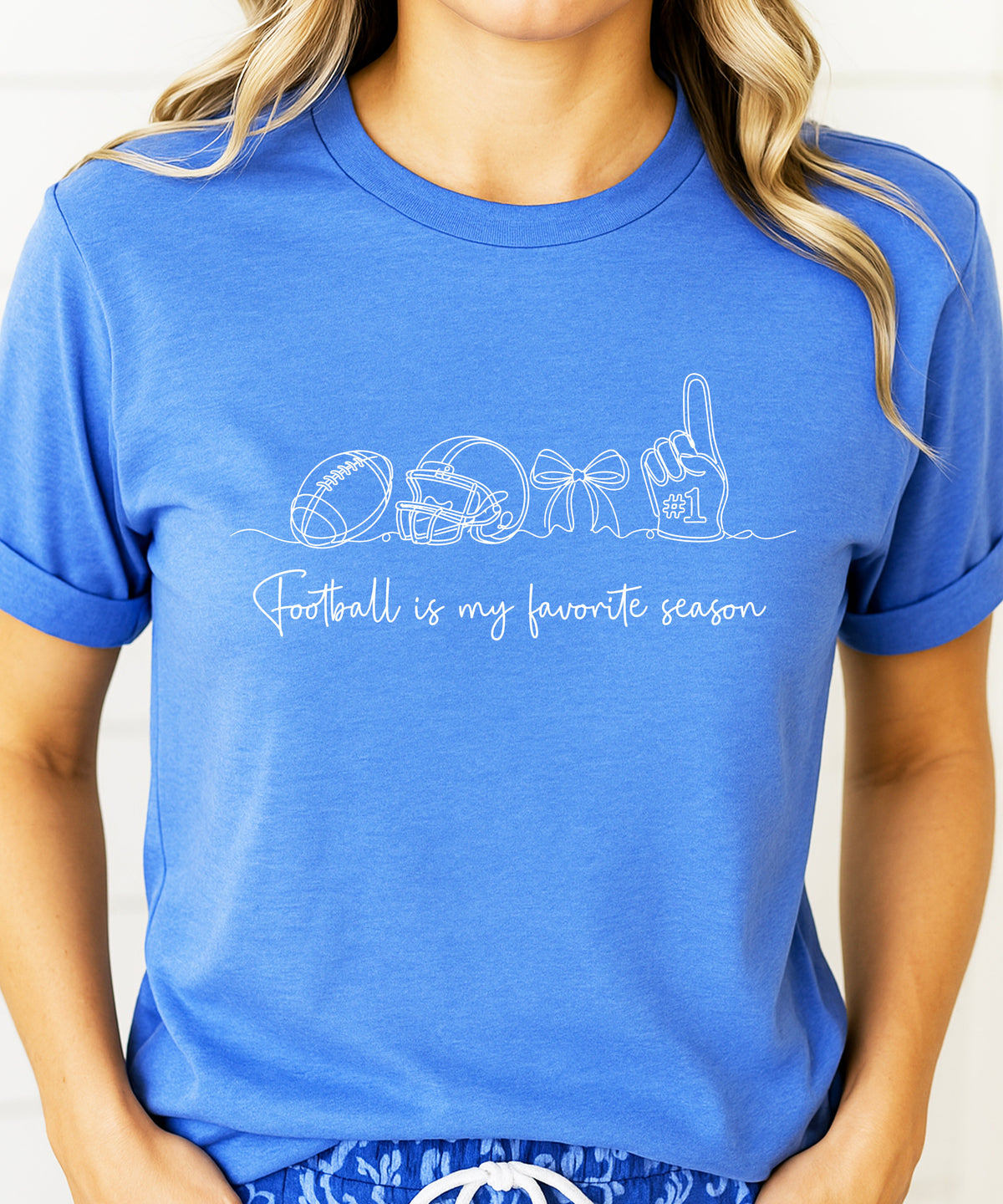 Football is My Favorite Season coquette bow game day tee, Heather Blue Shirt, view 6