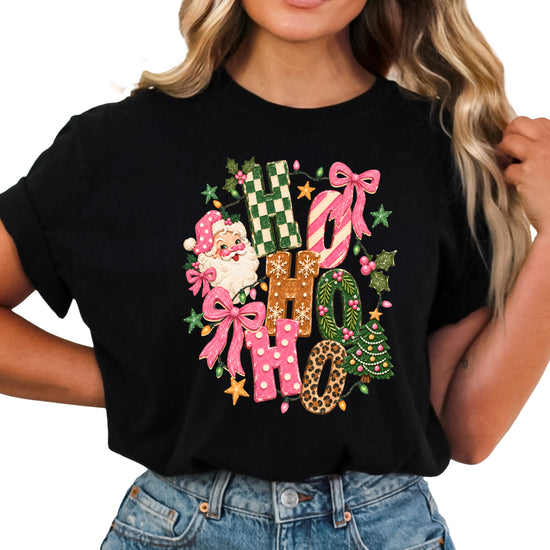 Ho Ho Ho retro Santa Christmas womens black t-shirt