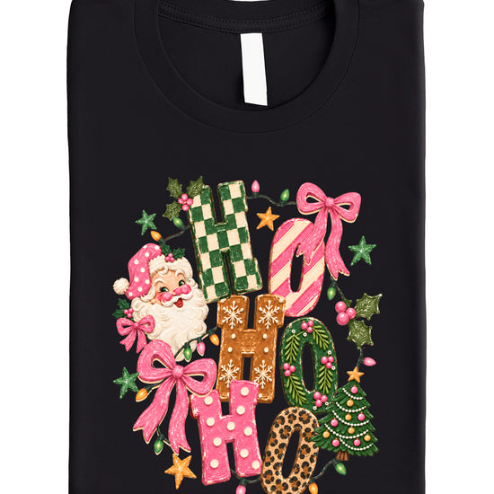 Ho Ho Ho retro Santa Christmas womens black t-shirt
