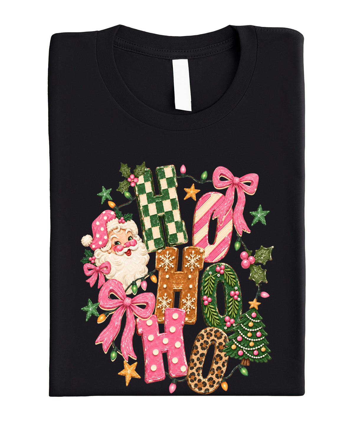 Ho Ho Ho retro Santa Christmas womens black t-shirt