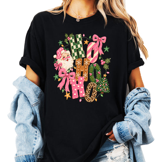 Ho Ho Ho retro Santa Christmas womens black t-shirt