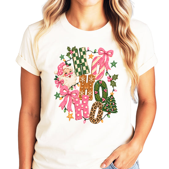 Ho Ho Ho retro Santa Christmas womens natural t-shirt