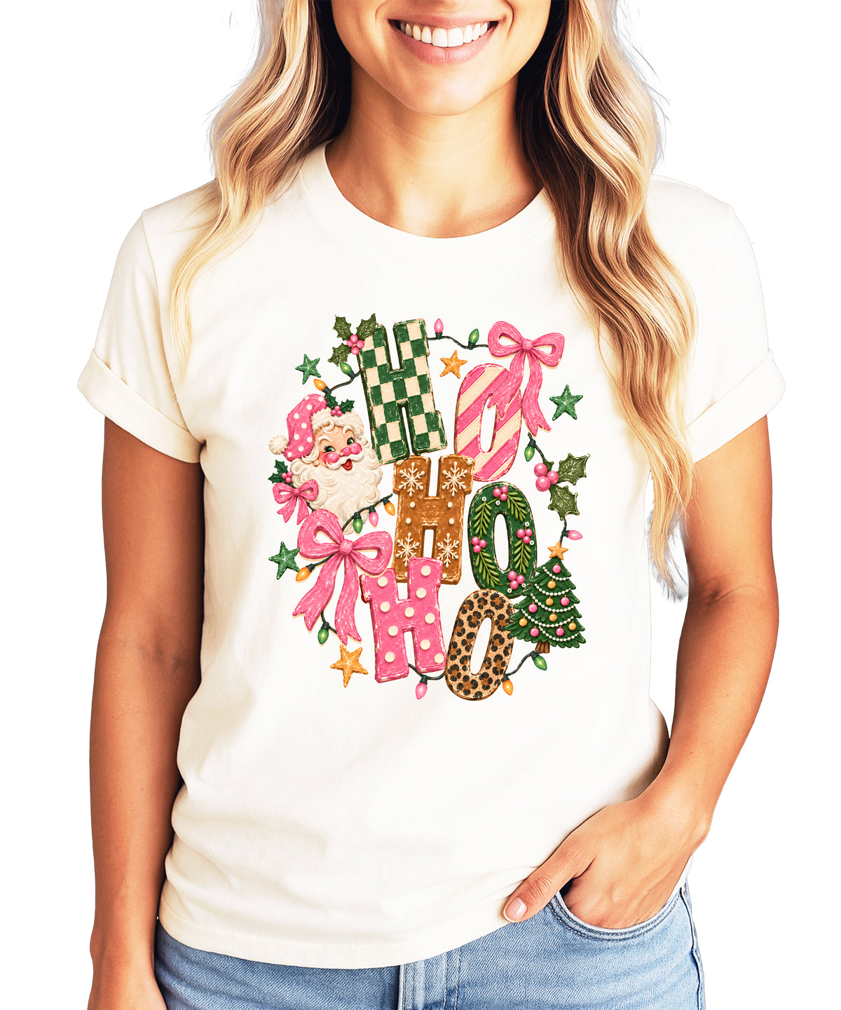 Ho Ho Ho retro Santa Christmas womens natural t-shirt