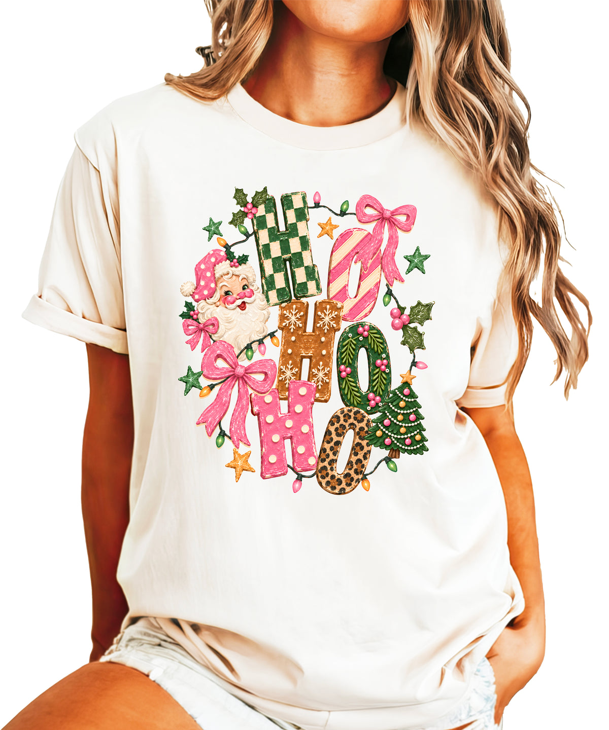 Ho Ho Ho retro Santa Christmas womens natural t-shirt