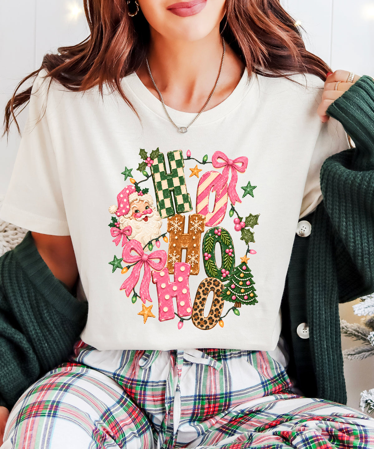 Ho Ho Ho retro Santa Christmas womens natural t-shirt