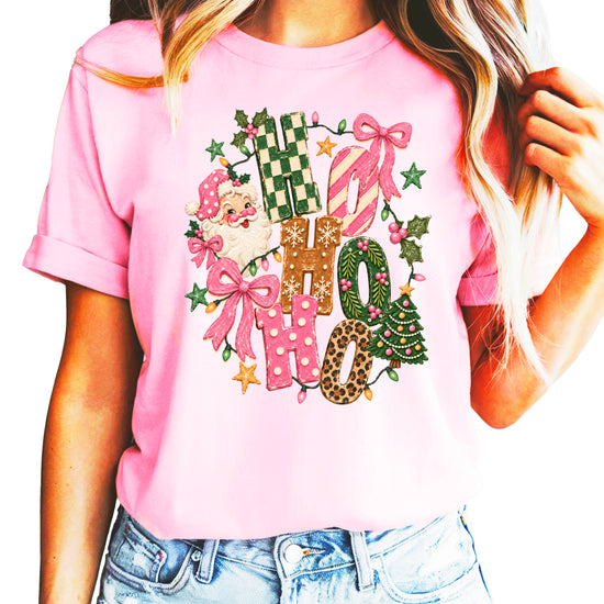 Ho Ho Ho retro Santa Christmas womens pink t-shirt