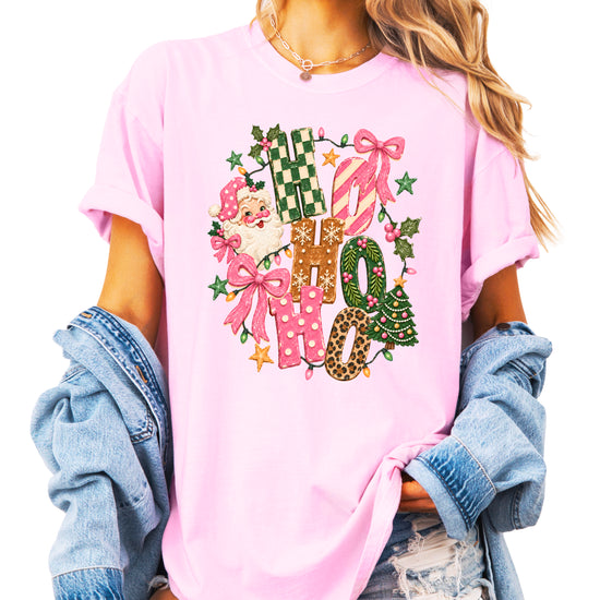 Ho Ho Ho retro Santa Christmas womens pink t-shirt