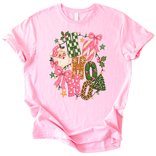 Ho Ho Ho retro Santa Christmas womens pink t-shirt