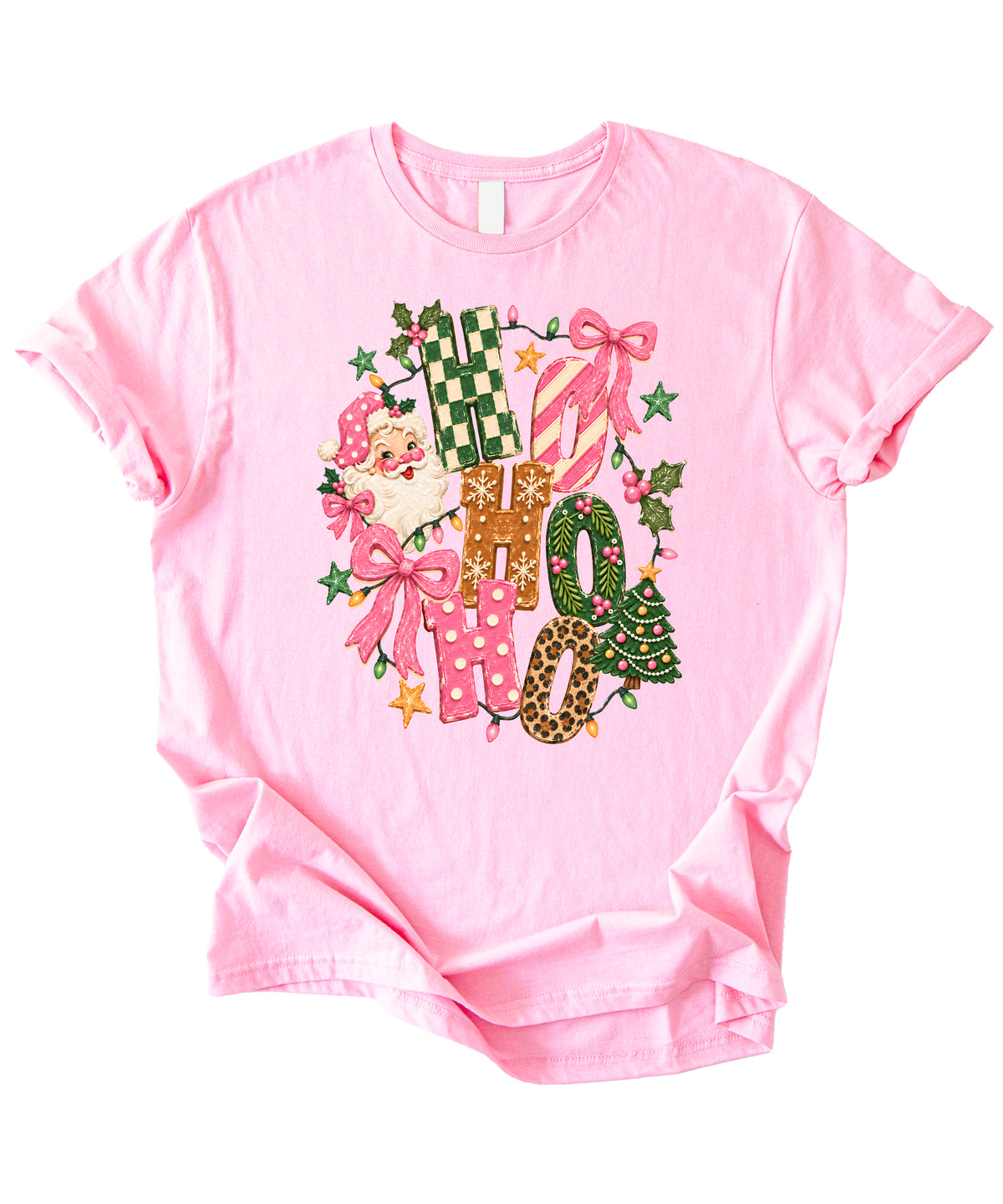Ho Ho Ho retro Santa Christmas womens pink t-shirt